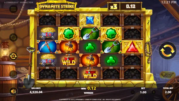 Dynamite Strike base game screenshot showing reels and features