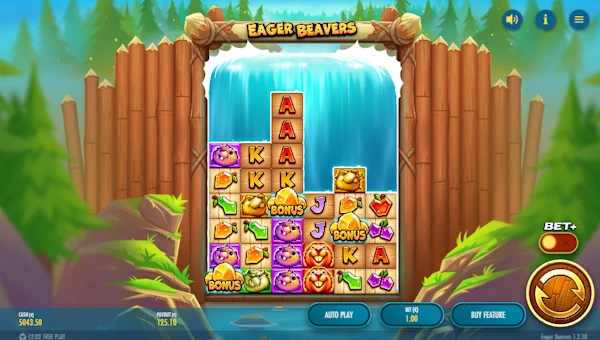 Eager Beavers base game screenshot showing reels and features