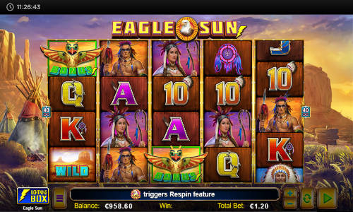 Eagle Sun base game screenshot showing reels and features