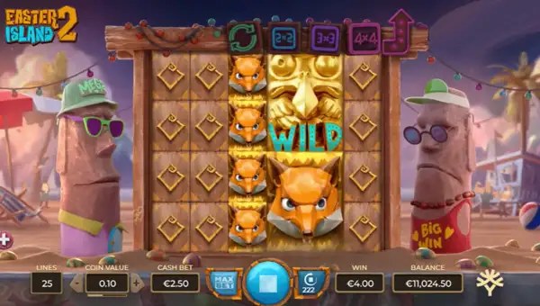 Easter Island 2 base game screenshot showing reels and features