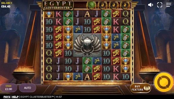Egypt Clusterbuster base game screenshot showing reels and features