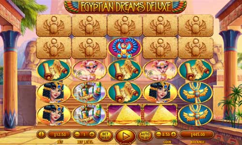 Egyptian Dreams Deluxe base game screenshot showing reels and features