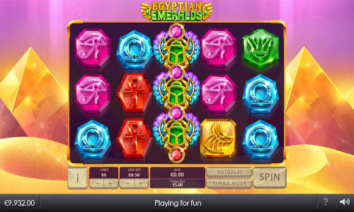 Egyptian Emeralds base game screenshot showing reels and features