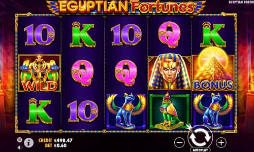 Egyptian Fortunes base game screenshot showing reels and features