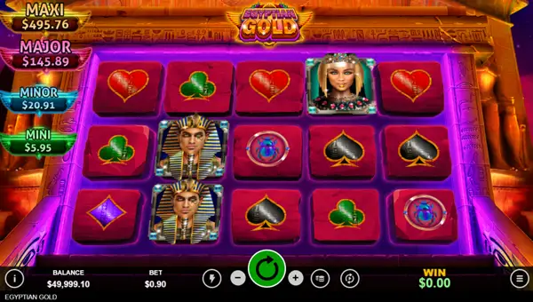 Egyptian Gold base game screenshot showing reels and features