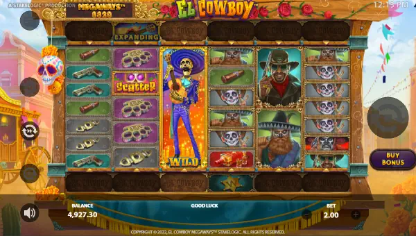 El Cowboy Megaways base game screenshot showing reels and features