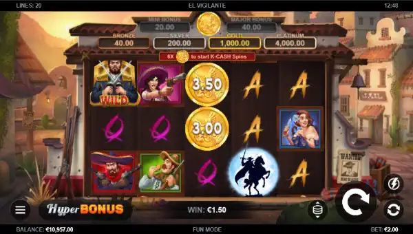 El Vigilante base game screenshot showing reels and features
