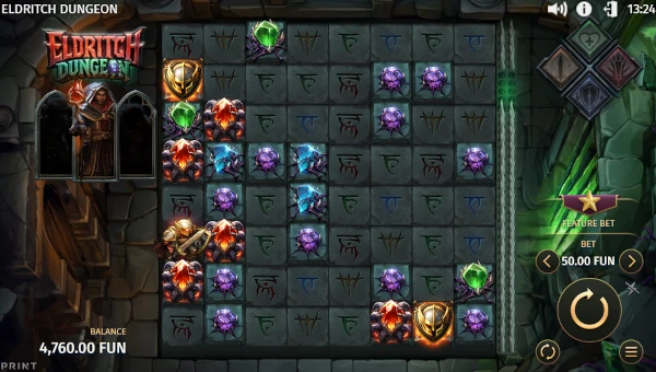 Eldritch Dungeon base game screenshot showing reels and features