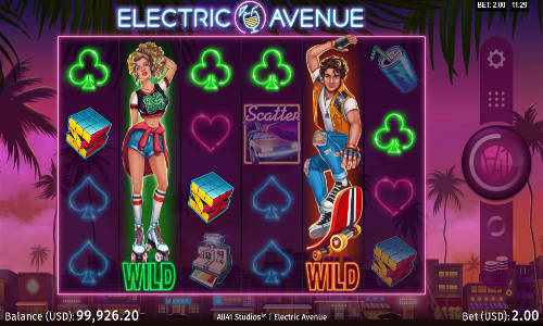 Electric Avenue base game screenshot showing reels and features