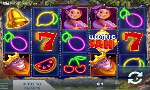 Electric Sam base game screenshot showing reels and features