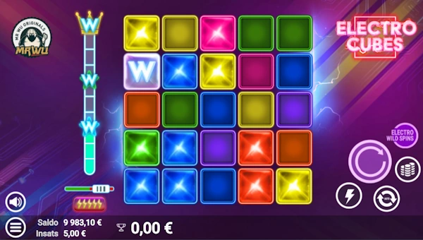 Electro Cubes base game screenshot showing reels and features