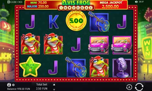 Elvis Frog in Vegas base game screenshot showing reels and features