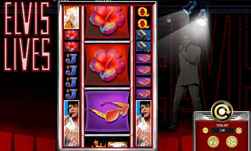 Elvis Lives base game screenshot showing reels and features