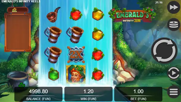 Emeralds Infinity Reels base game screenshot showing reels and features
