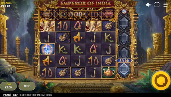 Emperor of India base game screenshot showing reels and features