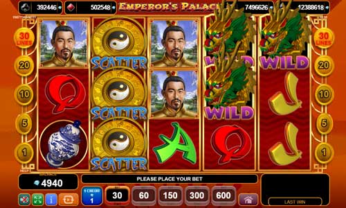 Emperors Palace base game screenshot showing reels and features