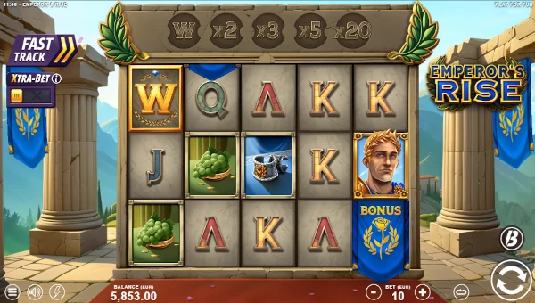 Emperors Rise base game screenshot showing reels and features