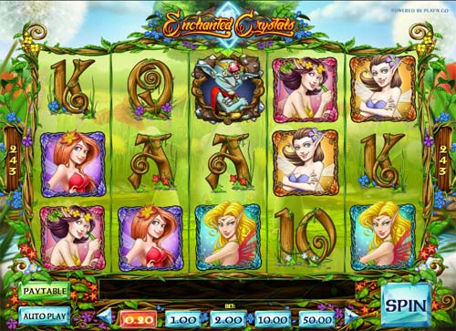 Enchanted Crystals base game screenshot showing reels and features