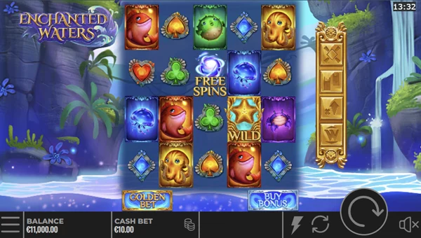 Enchanted Waters base game screenshot showing reels and features