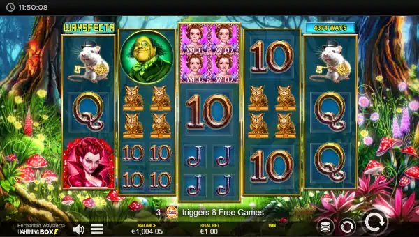 Enchanted Waysfecta base game screenshot showing reels and features