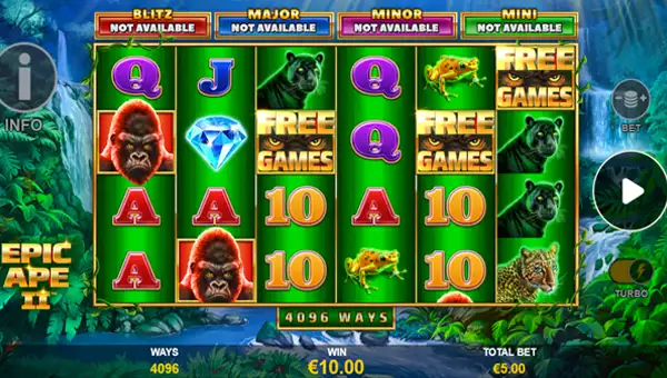 Epic Ape 2 base game screenshot showing reels and features