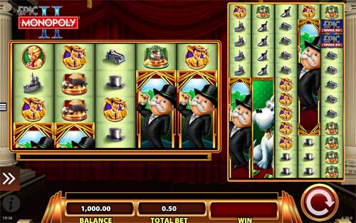 Epic Monopoly 2 base game screenshot showing reels and features