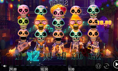 Esqueleto Explosivo 2 base game screenshot showing reels and features