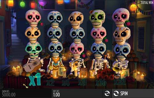 Esqueleto Explosivo base game screenshot showing reels and features