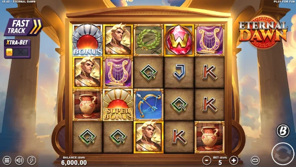 Eternal Dawn base game screenshot showing reels and features