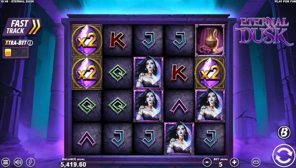 Eternal Dusk base game screenshot showing reels and features