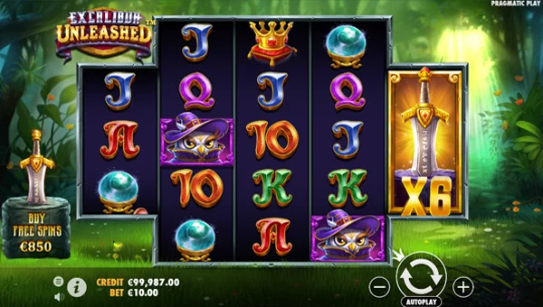 Excalibur Unleashed base game screenshot showing reels and features