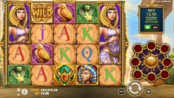 Eye of Cleopatra base game screenshot showing reels and features