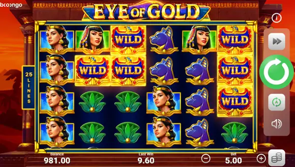 Eye of Gold base game screenshot showing reels and features