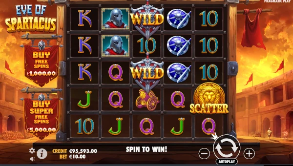 Eye of Spartacus base game screenshot showing reels and features