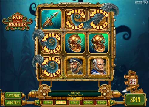 Eye of the Kraken base game screenshot showing reels and features