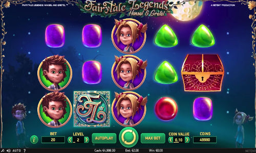 Fairytale Legends Hansel and Gretel base game screenshot showing reels and features