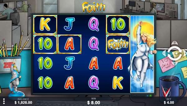 Faith base game screenshot showing reels and features