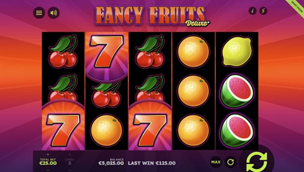 Fancy Fruits Deluxe base game screenshot showing reels and features