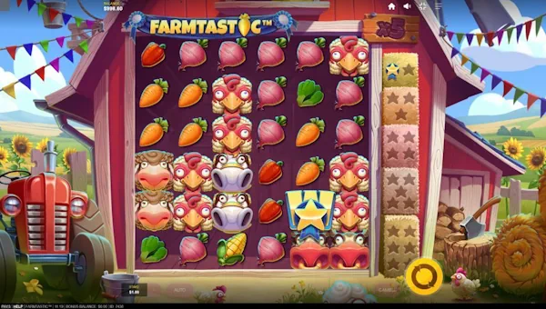 Farmtastic base game screenshot showing reels and features