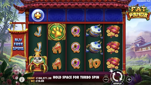 Fat Panda base game screenshot showing reels and features