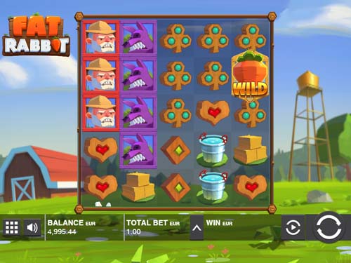 Fat Rabbit base game screenshot showing reels and features