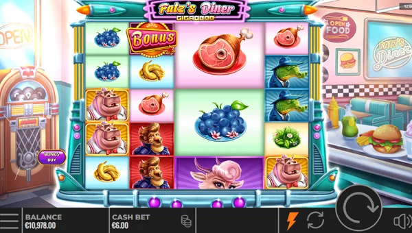Fatzs Diner Gigablox base game screenshot showing reels and features