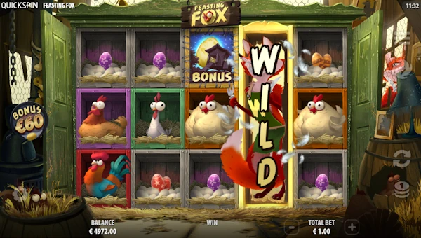 Feasting Fox base game screenshot showing reels and features