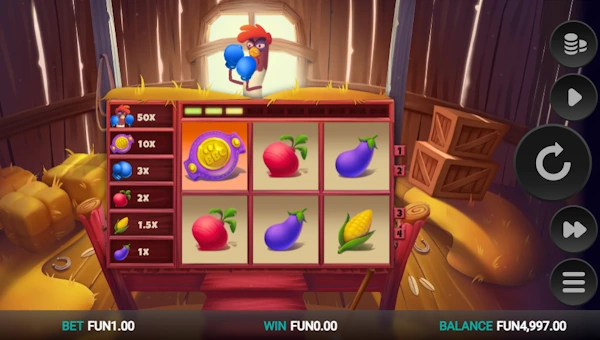 Feather Fury base game screenshot showing reels and features