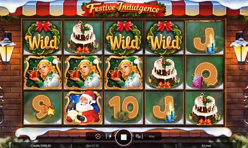 Festive Indulgence base game screenshot showing reels and features