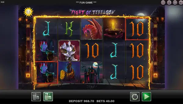Fight of Terragon base game screenshot showing reels and features