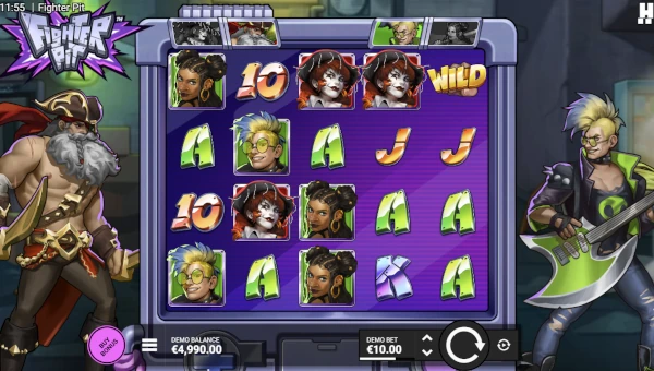 Fighter Pit base game screenshot showing reels and features