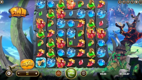 Finn and the Dragon Tales base game screenshot showing reels and features