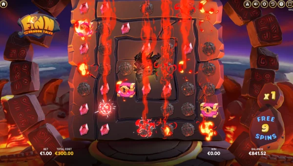 Screenshot of Finn and the Dragon Tales slot demo showing reels and bonus game features