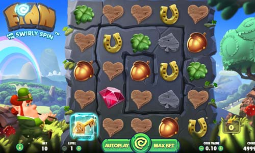 Finn and the Swirly Spin base game screenshot showing reels and features